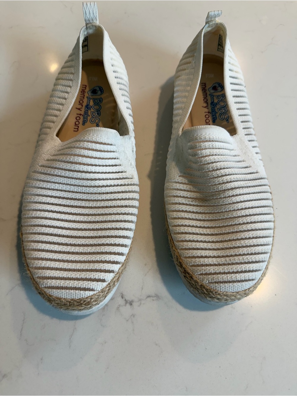 Skechers White Knit Slip-On Espadrille Flats